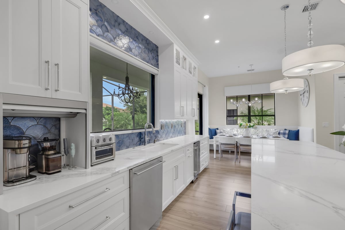 full home remodel kitchen coffee station sink and blue backsplash in naples fl