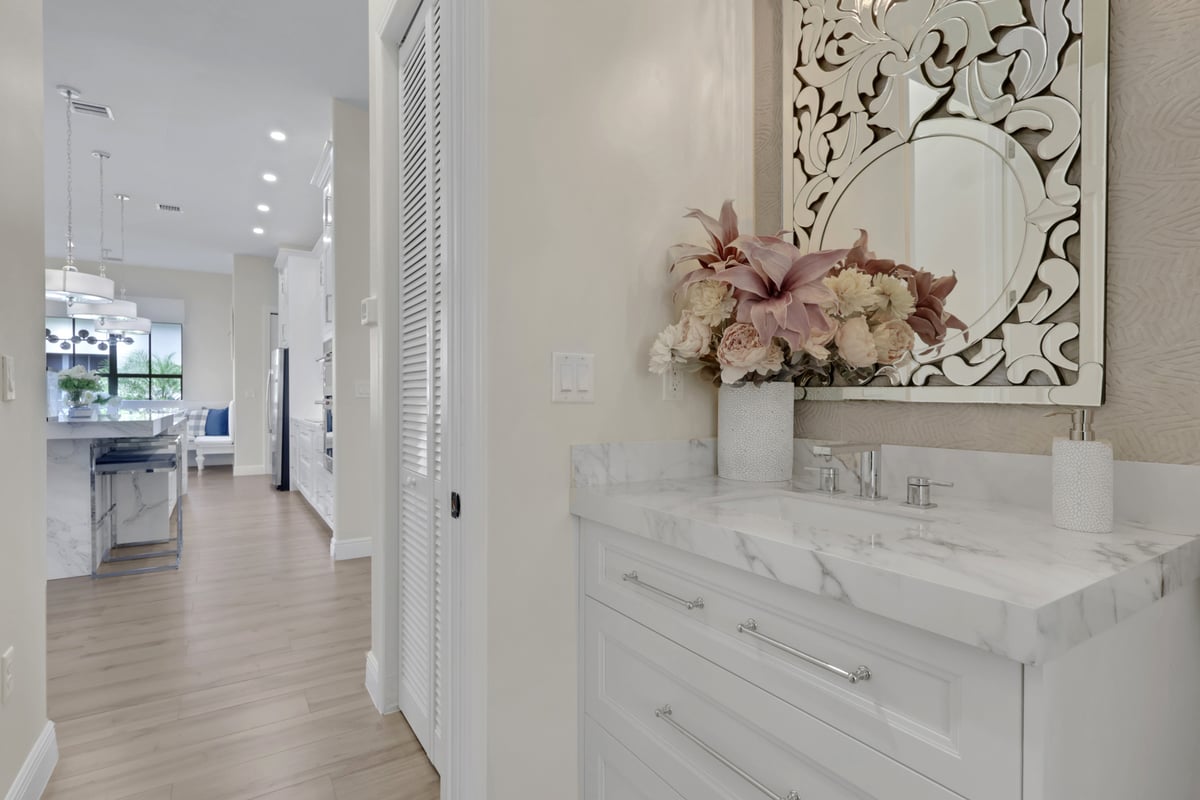 full home remodel powder room vanity with marble countertop in naples fl