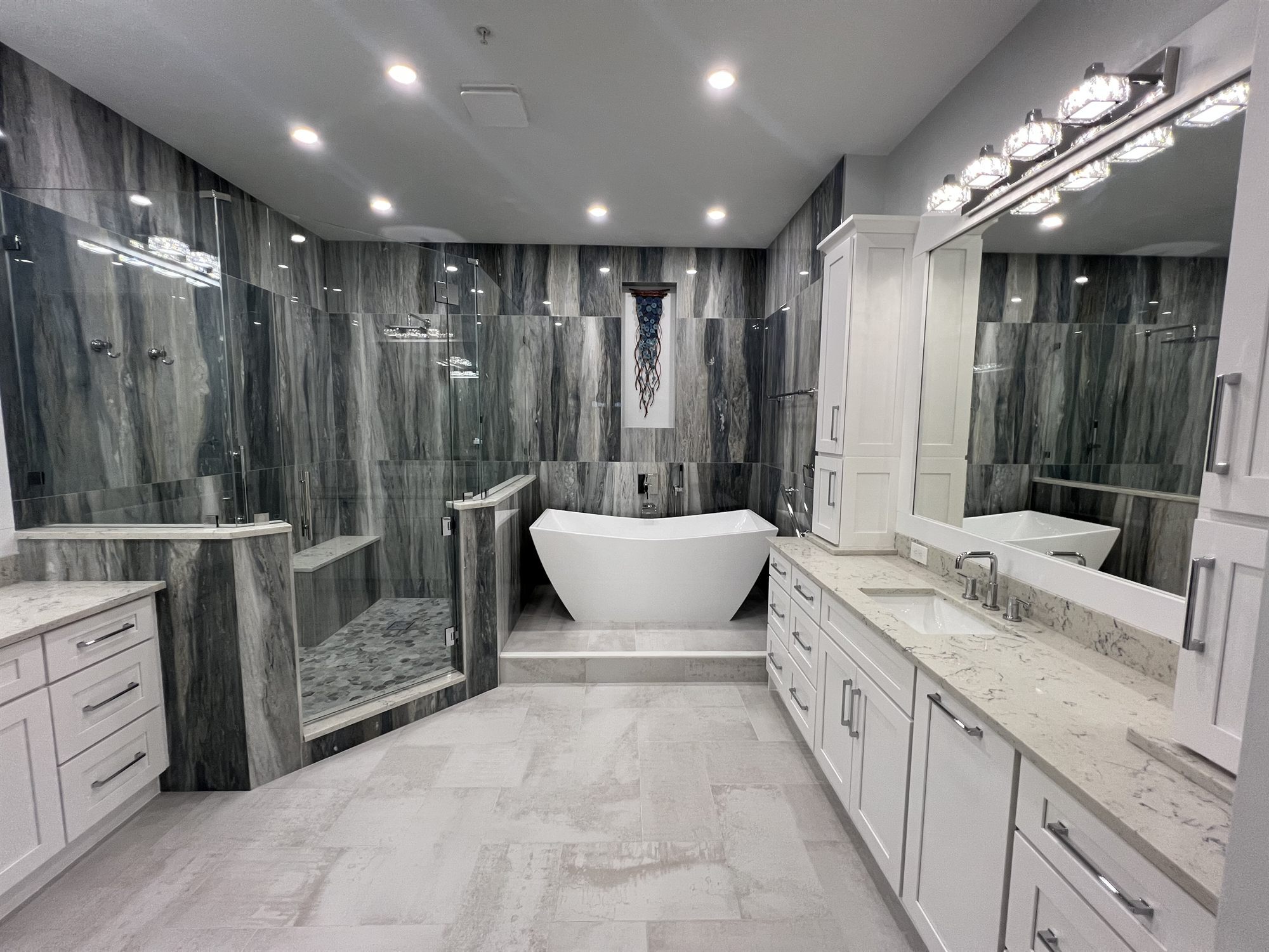 master bath with center freestanding tub and double vanities bathroom remodel - optimized