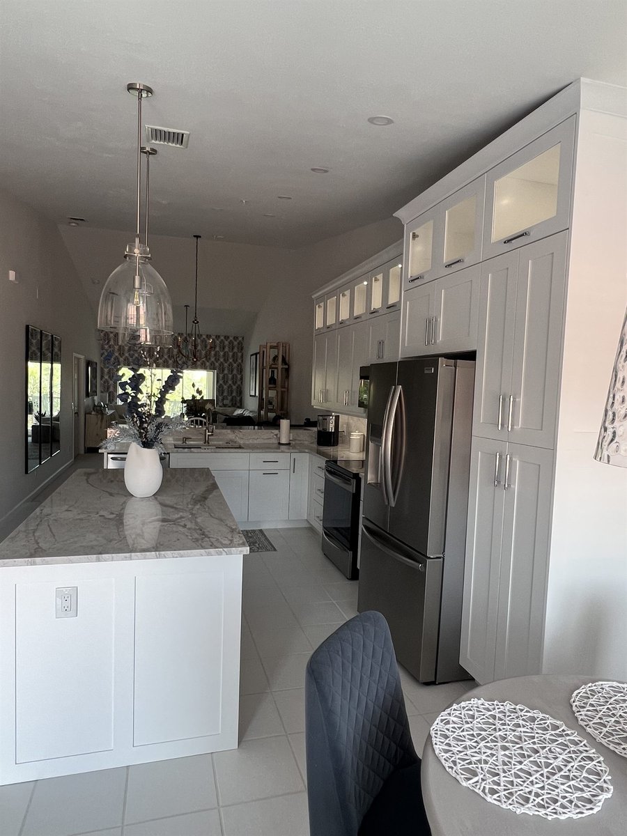 white shaker cabinet kitchen with island and pendant lighting kitchen remodel - optimized