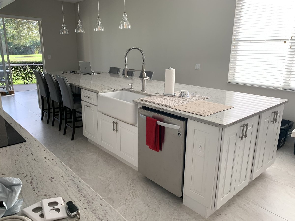 island with farmhouse apron sink and stainless dishwasher kitchen remodel - optimized