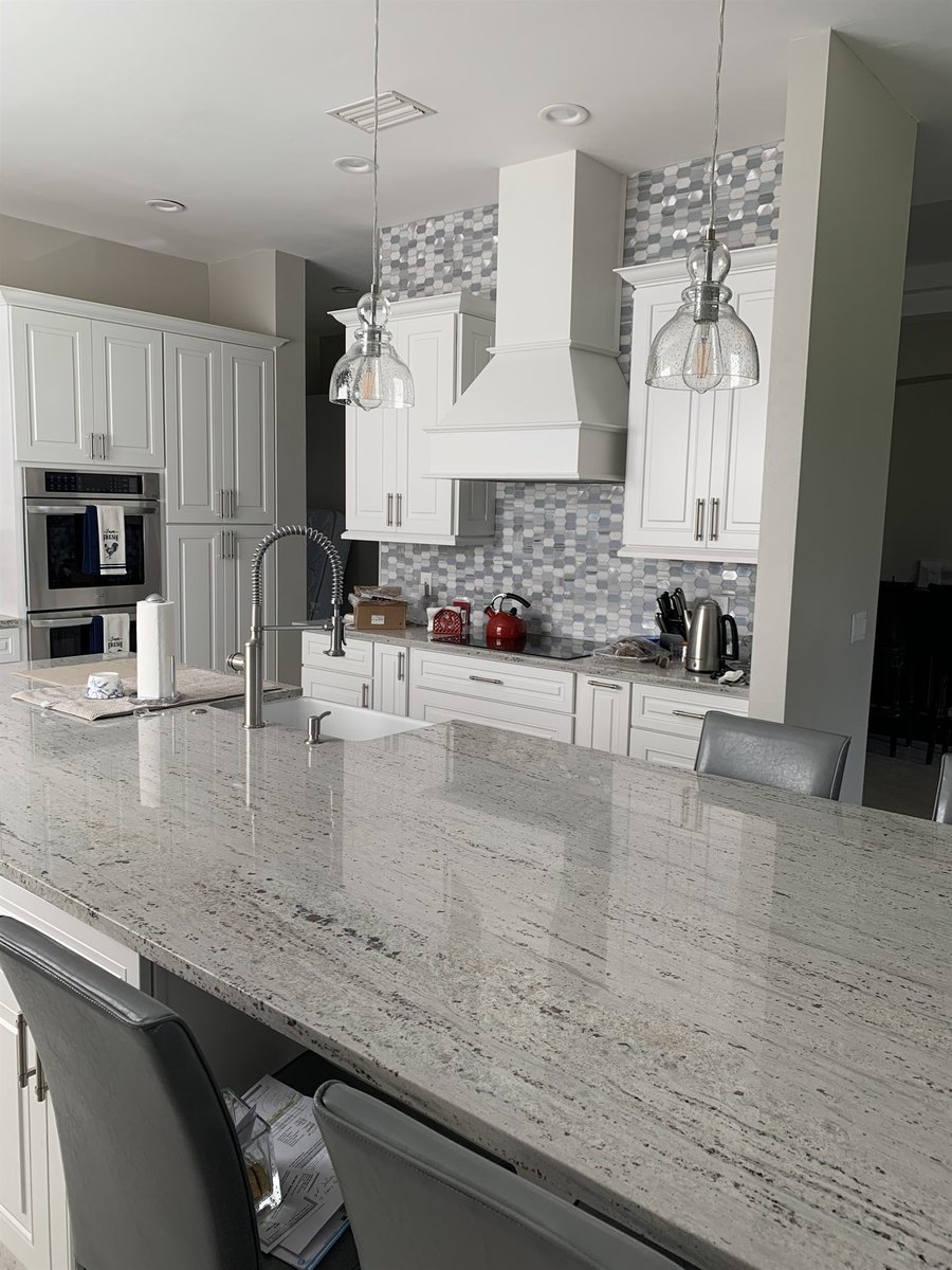 white range hood with mosaic tile backsplash and marble counters kitchen remodel - optimized
